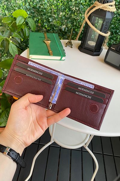 Modica Edusa - Magnetic Genuine Leather Classic Claret Red Men's Wallet, High-End Handcrafted