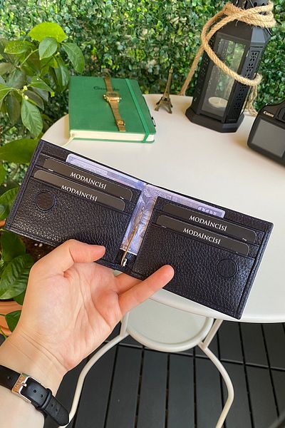 Modica Edusa - Magnetic Genuine Leather Classic Navy Blue Men's Wallet, High-End Handcrafted