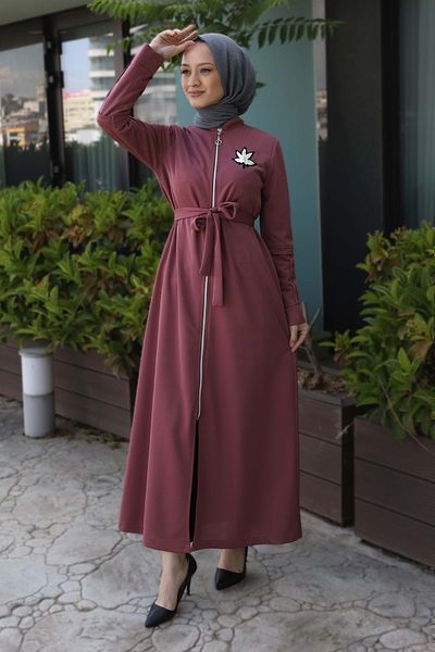 Modamihram Coat of Arms Zippered Abaya Dusty Rose