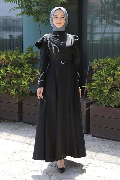 Modamihram Večerné šaty so vzorom v čiernej farbe