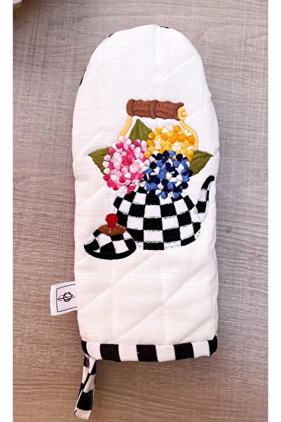 Çengelli İğne Oven Glove - White Hydrangea Patterned