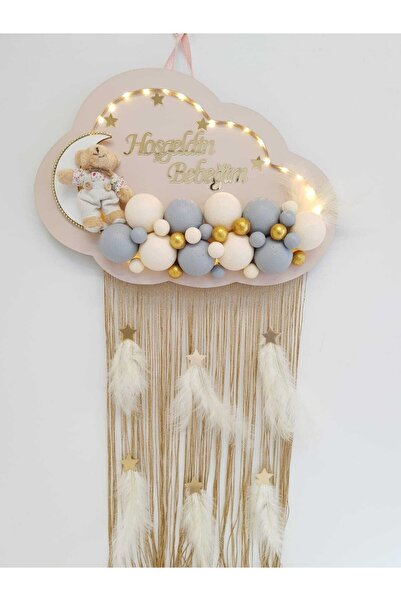 HD Different Kapı Süsü Ledli Bubble Ayıcıklı Ahşap Bulut Pano