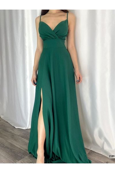 Mekafashion Βραδινό φόρεμα Talia Rope Strap με διπλό γιακά με σχισμή 582189 Πράσινο