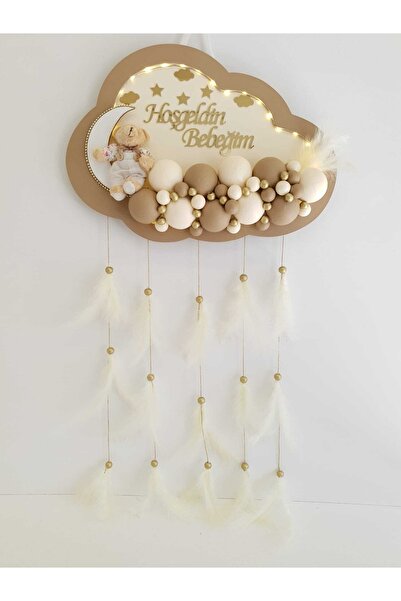 HD Different Kapı Süsü Ledli Bubble Ayıcıklı Ahşap Bulut Pano