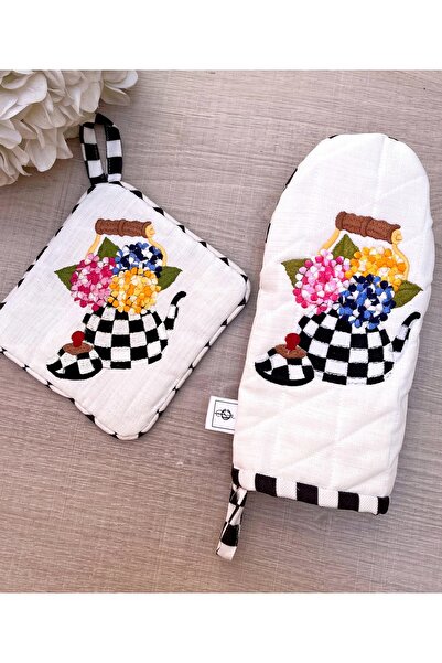 Çengelli İğne مجموعة مكونة من قطعتين من قفازات الفرن والمقبض