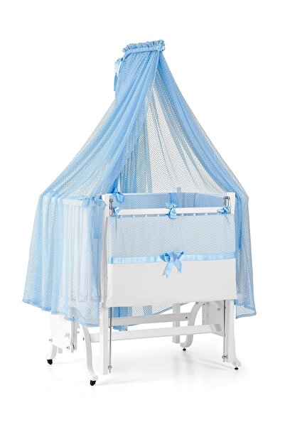 Meltem Smart Mood Anne Yanı Ahşap Sallanır Beşik 50x90 cm (beyaz-mavi)