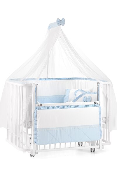Meltem Smart Bambino Anne Yanı Ahşap Sallanır Beşik 70x110 cm (beyaz-mavi)
