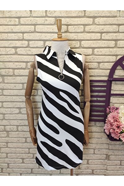 rengamoda Kadın Desenli, Zebra Desen Iki Iplik Kumaş Fermuarlı Mezuniyet Düğün Elbise