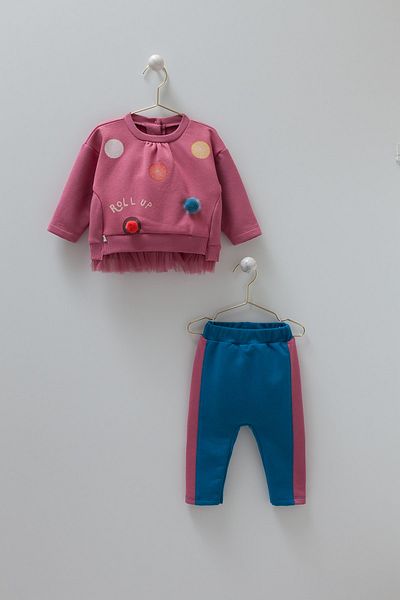 Caramell Roll Up Printed Tulle Detailed Sports Double Set