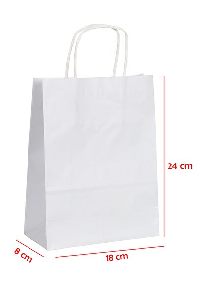 E Elmas كيس ورقي بمقبض ملتف أبيض 18 × 8 × 24 (20 قطعة)