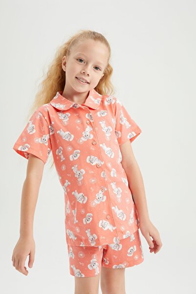 DeFacto Girl's Patterned Short Sleeve Shorts Pajama Set