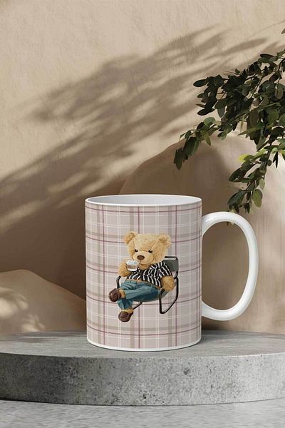 Gizeo Concept Brown Checkered Coffee Lover Teddy Mug Cup