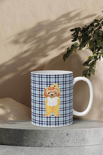 Gizeo Concept Navy Blue Checkered Pattern Duck Costume Teddy Mug