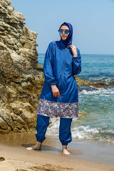 Elif Okur Full Covered Micro Hijab Swimsuit Indigo 7511
