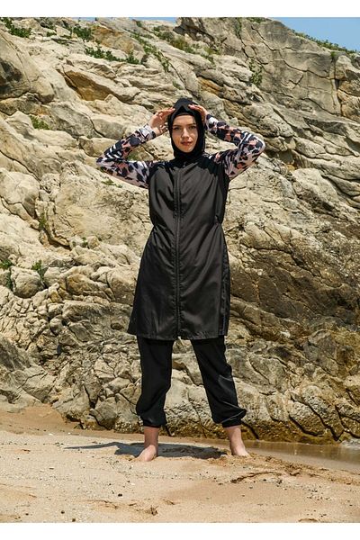 Elif Okur Full Covered Micro Hijab Swimsuit Black 7010