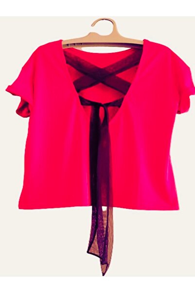 rose moda Kadın Sırt Dekolteli Bluz Fuşya Renk Ve Yanları Yırtmaçlı