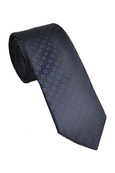 Brianze Men's Navy Blue Flower Pattern Handkerchief Tie
