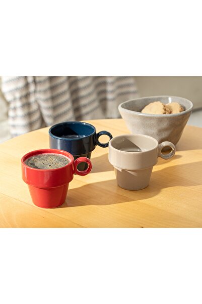 English Home Misteri Seramik 3'lü Espresso Bardağı 105 Ml Krem-mavi-kırmızı