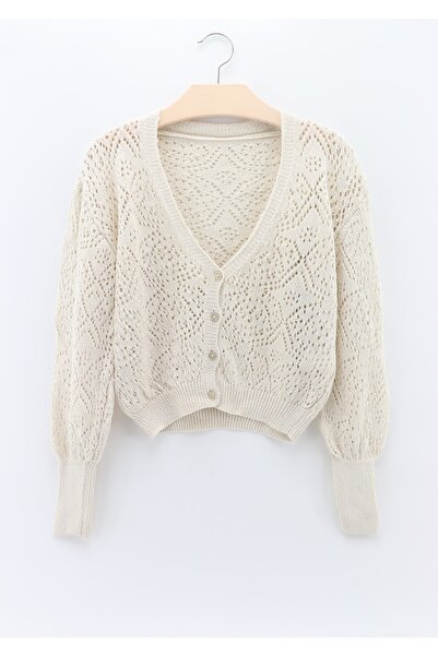 atmosphere Women's Openwork 4 Button Seasonal Cream Cardigan