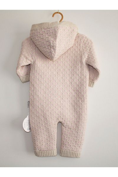 Puppis Baby Baby Girl Pink Honeycomb Knitted Hooded Knitwear Jumpsuit