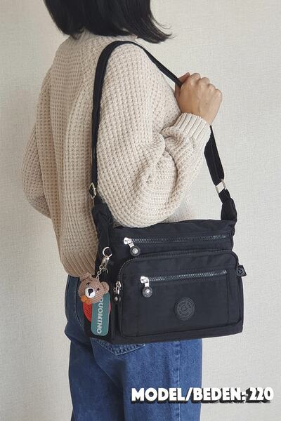 FCSTORE Siyah Kadın Askılı Çapraz Çanta Mega Postacı Çantası Klinkır Çok Gözlü Omuz Çantası Krinkıl Nemobag