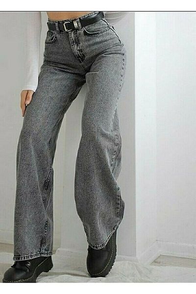 LİMABEL Ψηλόμεσο Anthracite Palazzo Jeans Lycra Smoked Jeans