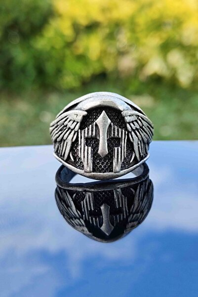 TREND COLLECTİON Desenli Gladyatör Miğfer Gümüş Kaplama Ayarlanabilir Yüzük