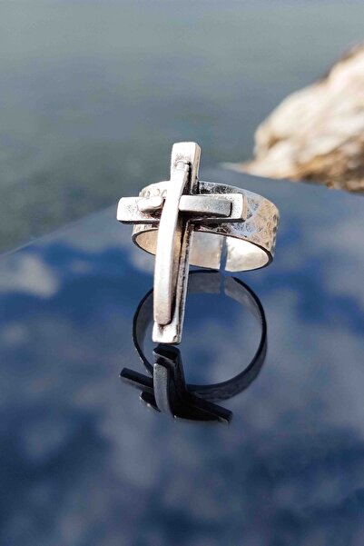 TREND COLLECTİON Çarmıh Şekilli Haç Model Gümüş Kaplama Ayarlanabilir Yüzük