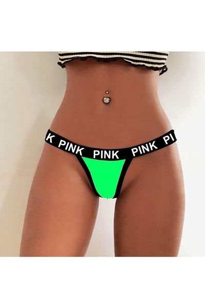 bayansepeti Pink Printed Flexible Rubber Stripe Thong-string Panties 581