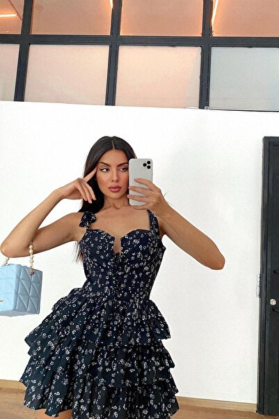 CIQULATA Rochie crocantă cu etaj neagră