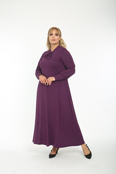 Mami Γυναικείο φόρεμα από βαμβακερό χτενισμένο από βισκόζη καζούαλ γιακά γραβάτας Standard Plus Size