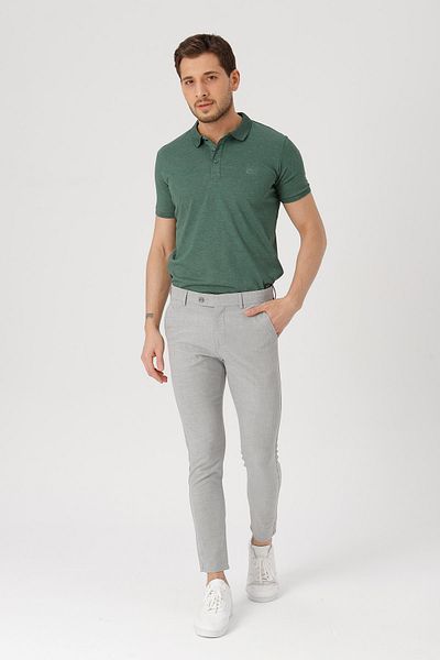 Gambocci Men's Gray Slim Fit Casual Stretch Fabric Trousers