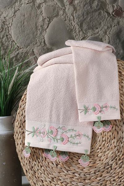 Arliva Home طقم فوط ستار مطرزة مكون من قطعتين بودرة 30x50 50x80