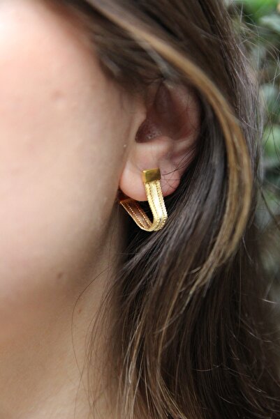 Altuntaş Gold&Silver Düz Hasır Model Altın Kaplama Gümüş Trabzon Hasır Küpe