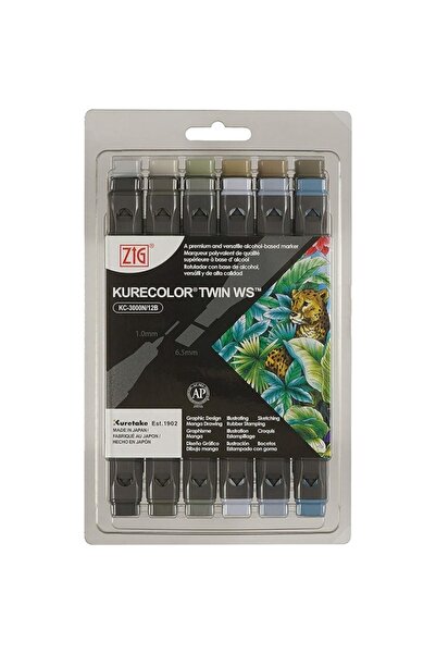 Zig Kurecolor Twin Ws Marker Gray Color Set of 12