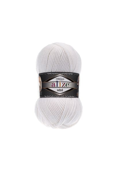 Alize Süperlana Midi Lână Groasă Ață de tricotat manual 055 Alb