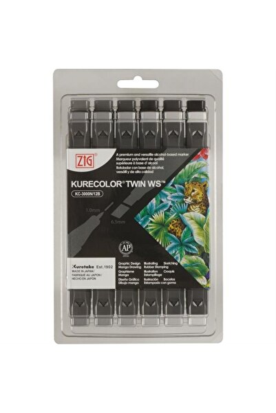 Zig Kurecolor Twin Ws 12 Piece Marker Set Cool Gray Colors