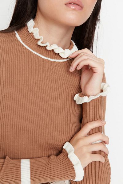 Trendyol Collection Πλεκτό πουλόβερ Camel Color Blocked TWOAW22KZ1250