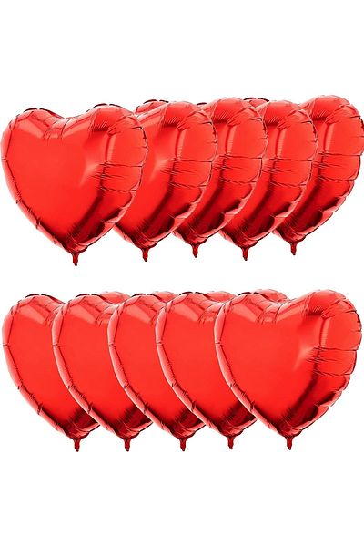 Parti dolabı 10 Red Foil Heart Balloons 60 cm Flying with Helium