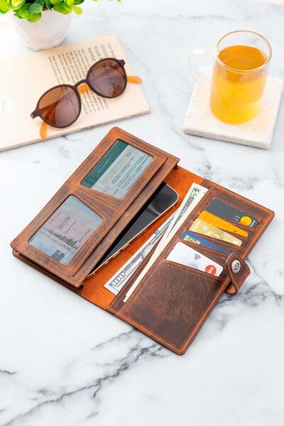 Conceria Pelle Genuine Leather Italian Model Long Wallet & Phone Holder