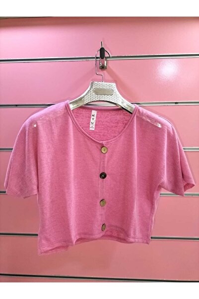 KSV Collection Keten Göbek Üstü Düğmeli T-shirt ( Bisiklet Yaka )