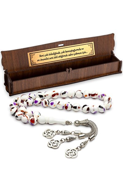 OTTOTESBİH Beni Çok Özlediğinde Ahşap Kutuda Mozaik Toz Kehribar Tesbih