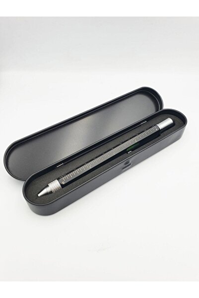 MOBGİFT Su Terazili Cetvelli Tornavidalı Mühendis Kalemi Siyah Isme Özel