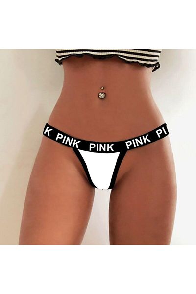 bayansepeti Waist Part Pink Printed Flexible Rubber Stripe Thong-string Panties 581