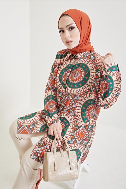 benguen 8880 Patterned Hijab Shirt Tile