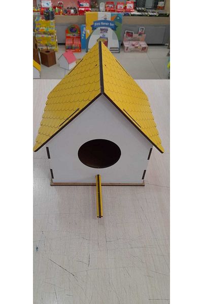 gebzeli عش الطيور الخشبي أصفر-أبيض اللون 3 مم MDF مقاس 15.5*16.5*18 سم