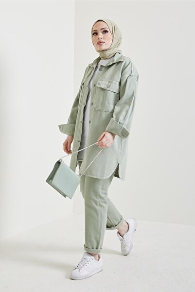 benguen 8175 Jacke Hose Hijab Double Denim Anzug Çağla