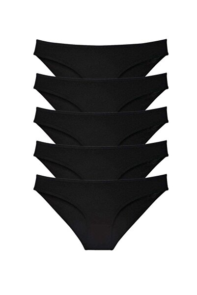 Royaleks 5 Pieces Super Eco Set Lycra Women's Slip Panties Black (With Earphones as a Gift)