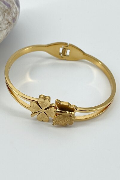 Cocopelli Concept Çelik Altın Kaplama Kelebek Yonca Detay Bileklik