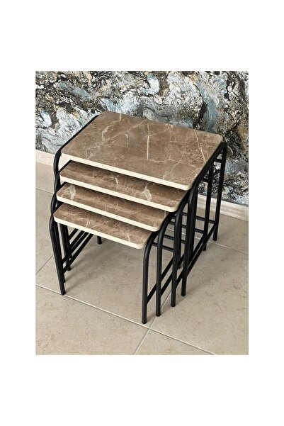 ASLANSTORE 4’lü Metal Zigon Sehpa – Sarı Renk, Modern Tasarım, Dayanıklı Metal Ayaklı
